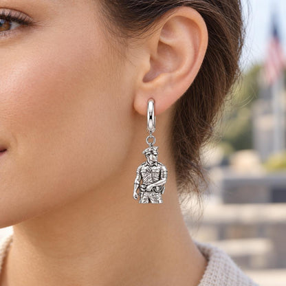 Valiant Hero in Uniform Huggie Charm Earrings – worn / in use