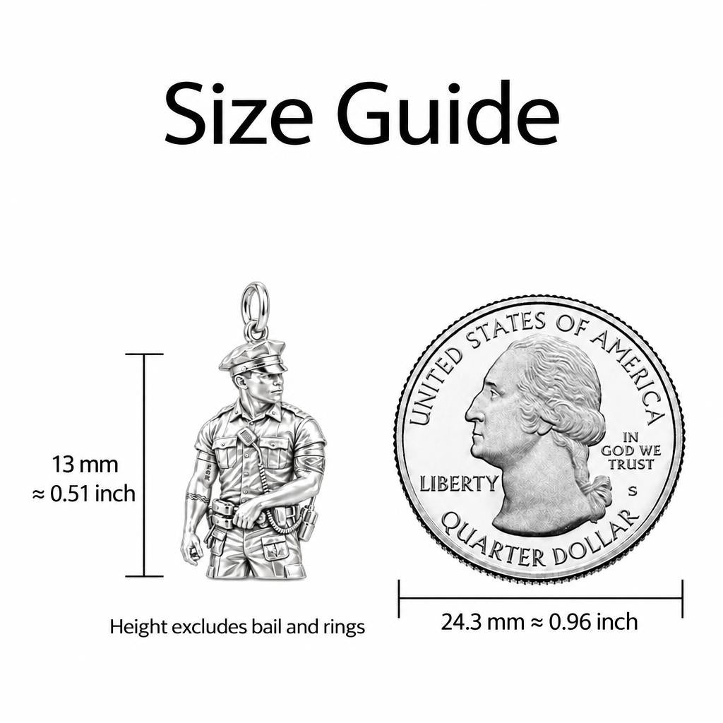 Valiant Hero in Uniform Huggie Charm Earrings – size guide, 13 mm charm next to a quarter