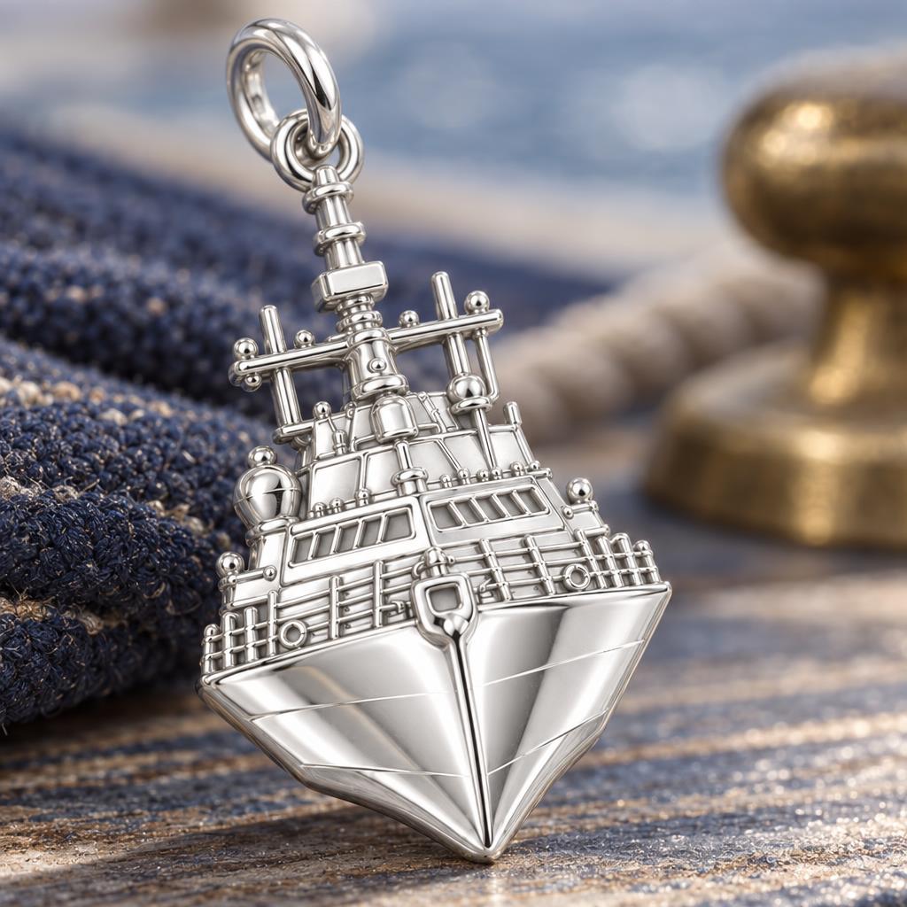 Valiant Navy Destroyer Charm Bracelet – Personalized Veteran Gift – macro detail of the charm