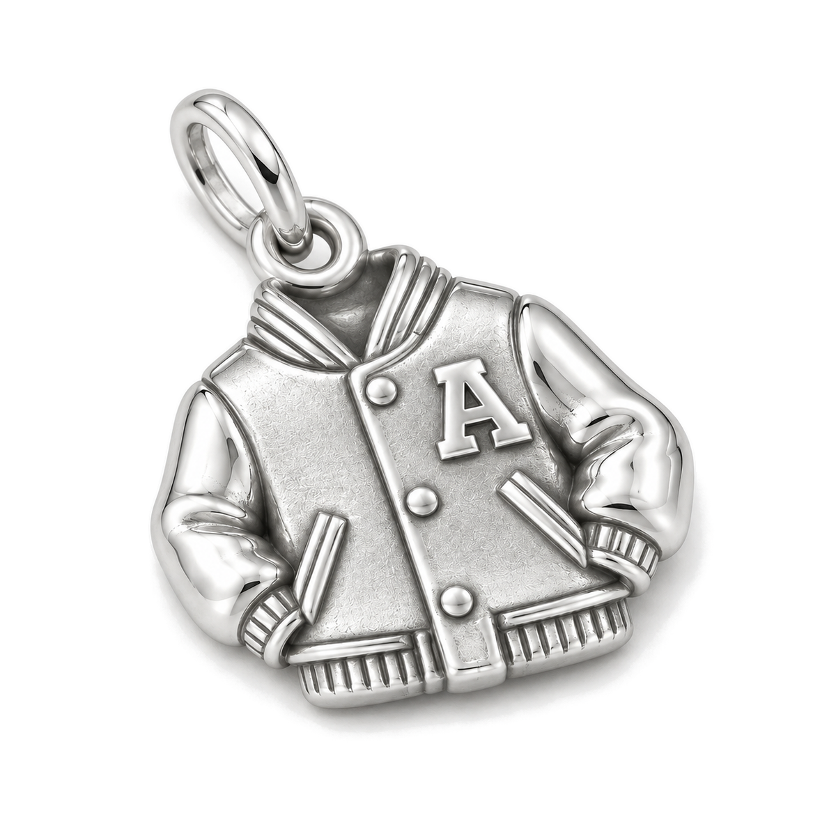 Varsity Jacket Charm — Silver Super Macro | charm-topics-remaining-444-2026-09-14 | topic-412