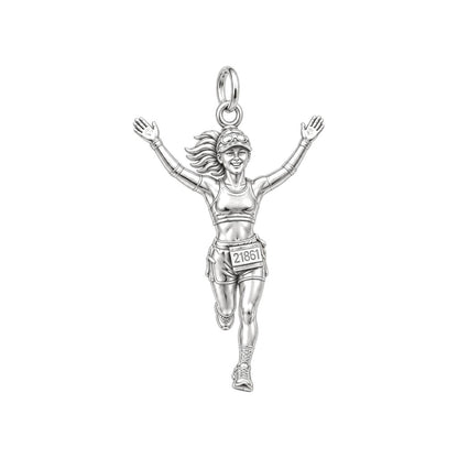 Victory Finish Line Charm Bracelet – Personalized Runner Gift – silver charm, front view