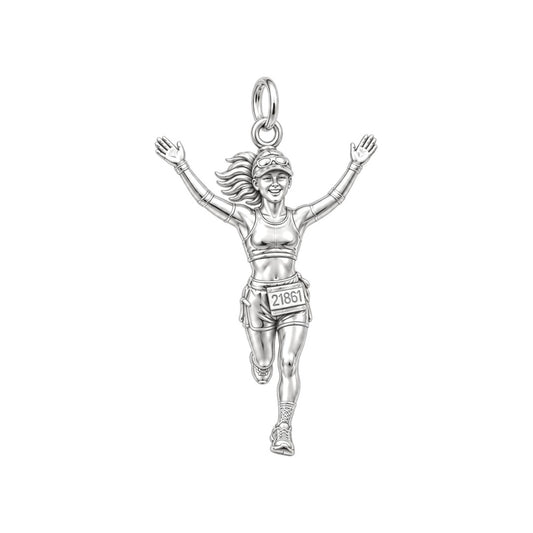 Victory Finish Line Charm Bracelet – Personalized Runner Gift – silver charm, front view