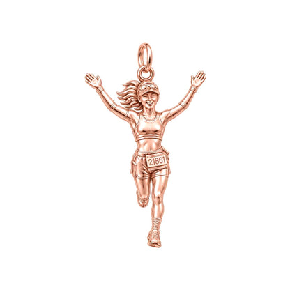 Victory Finish Line Charm Bracelet – Personalized Runner Gift – rose gold charm, front view