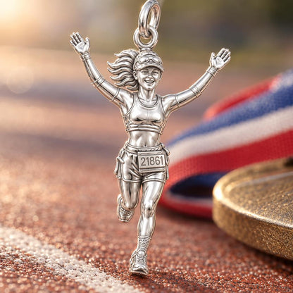 Victory Finish Line Charm Bracelet – Personalized Runner Gift – macro detail of the charm
