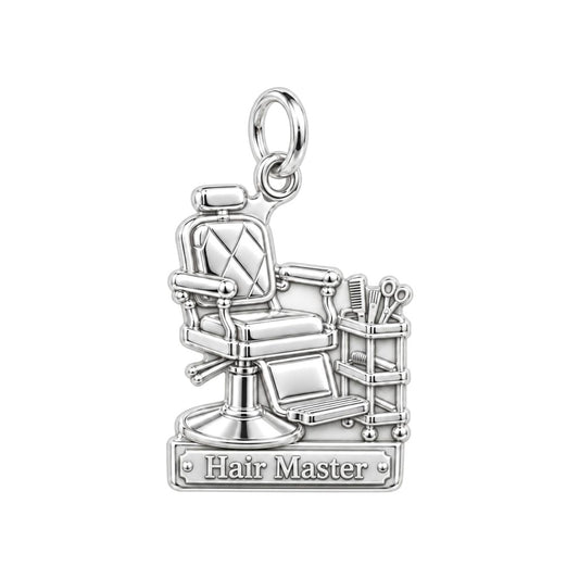 Vintage Barber Chair Charm Bracelet – Personalized Barber Gift – silver charm, front view