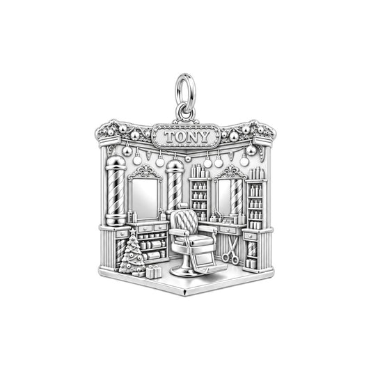 Vintage Barber Shop Charm Bracelet – Personalized Barber Gift – silver charm, front view