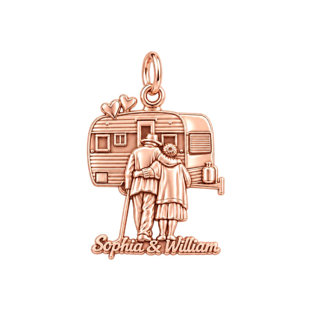 Vintage Camper Love Charm Bracelet – Personalized Couple Gift – rose gold 3 cm charm, front view