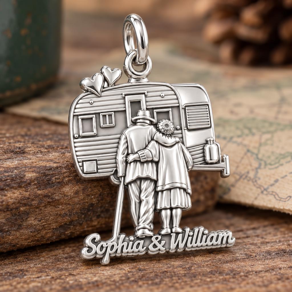 Vintage Camper Love Charm Bracelet – Personalized Couple Gift – macro detail of the charm