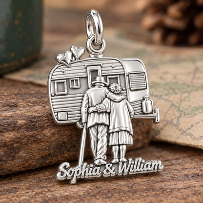 Vintage Camper Love Charm Bracelet – Personalized Couple Gift – macro detail of the charm