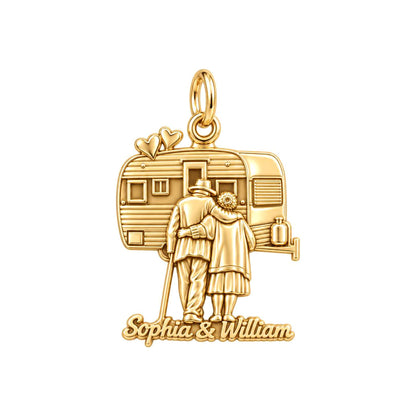 Vintage Camper Love Charm Bracelet – Personalized Couple Gift – 18K gold plated 3 cm charm, front view