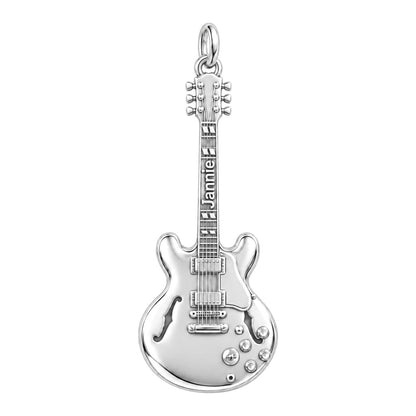 Vintage Hollow Body Guitar Charm Bracelet – Personalized Musician Gift – silver charm, front view