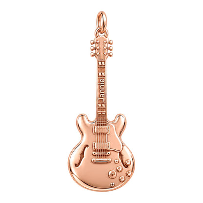 Vintage Hollow Body Guitar Charm Bracelet – Personalized Musician Gift – rose gold charm, front view