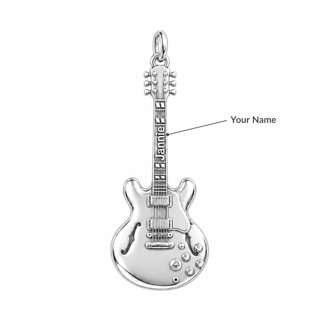 Vintage Hollow Body Guitar Charm Bracelet – Personalized Musician Gift – personalization guide