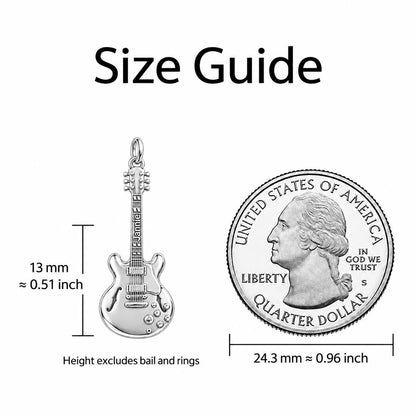 Vintage Hollow Body Guitar Charm Bracelet – Personalized Musician Gift – size guide, 13 mm charm next to a quarter