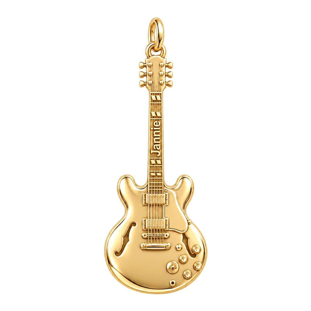 Vintage Hollow Body Guitar Charm Bracelet – Personalized Musician Gift – 18K gold charm, front view