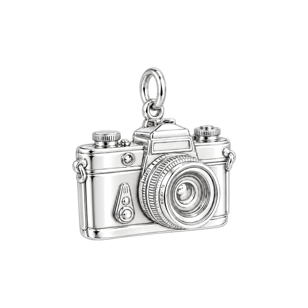 Vintage Lens Flashback Charm Bracelet – Personalized Photographer Gift – silver charm, front view