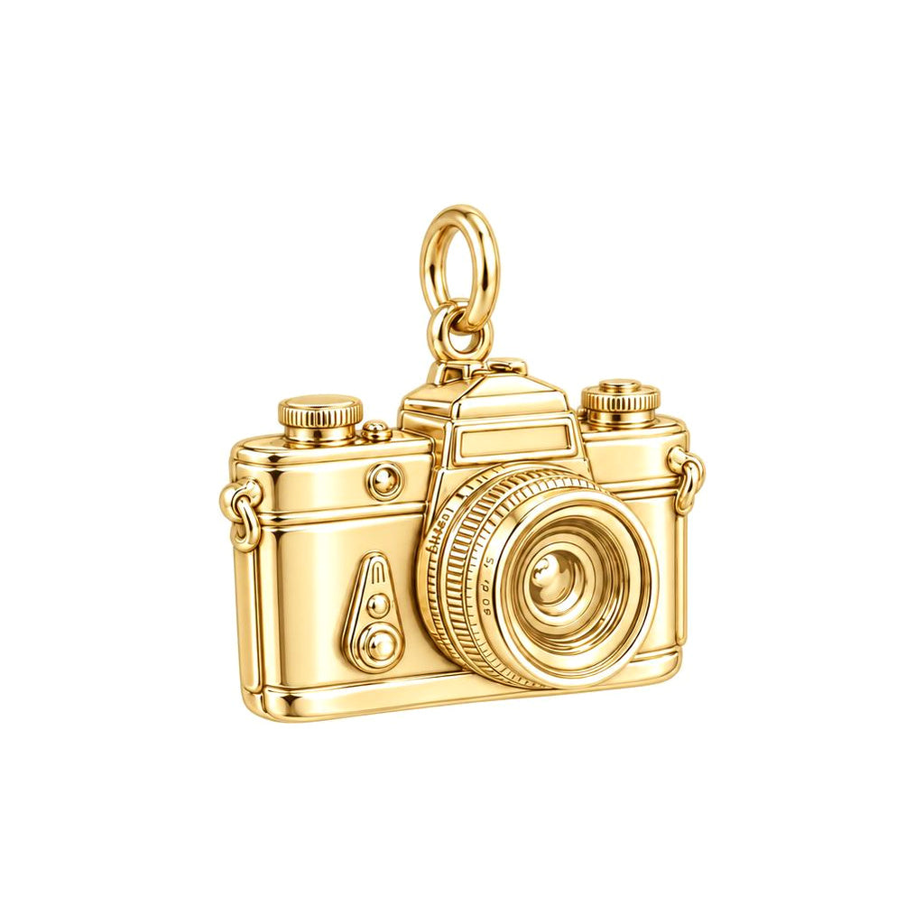 Vintage Lens Flashback Charm Bracelet – Personalized Photographer Gift – 18K gold charm, front view