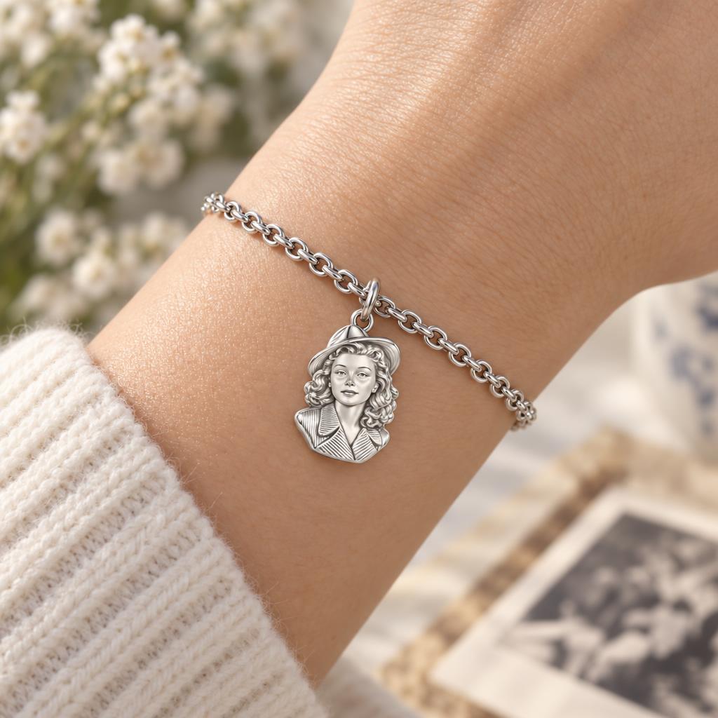 Vintage Portrait Cameo Charm Bracelet Set – worn / in use
