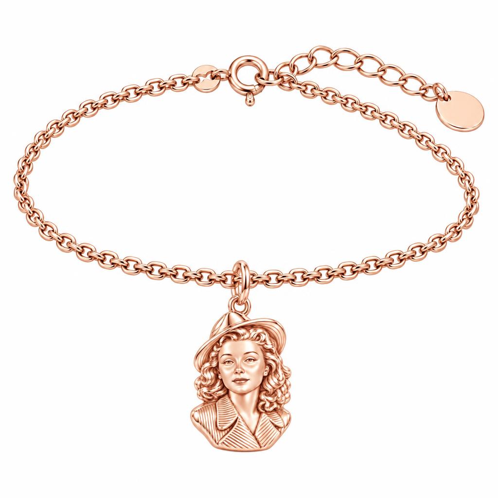 Vintage Portrait Cameo Charm Bracelet Set – rose gold, front view