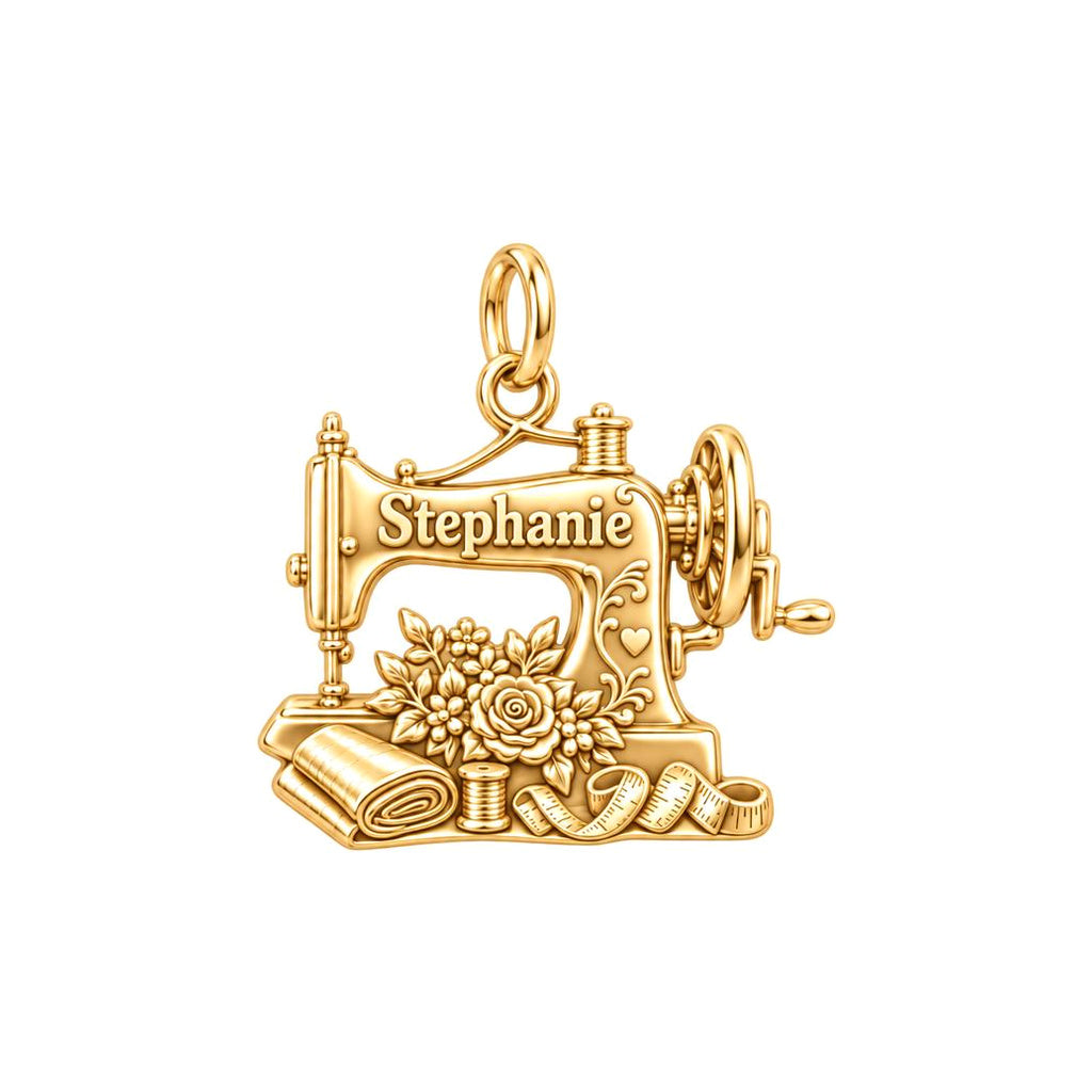 Vintage Sewing Machine Charm Bracelet – Personalized Quilter Gift – 18K gold charm, front view