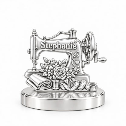 Vintage Sewing Machine Keepsake Plaque – silver, front view