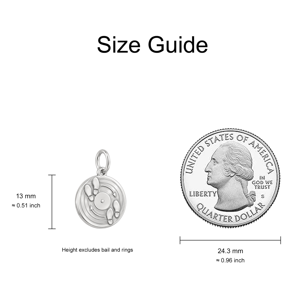 Vinyl Record and Dance Steps Charm — Size Guide — 13 mm body excluding bail and rings — 50-works-silver-20260916-27