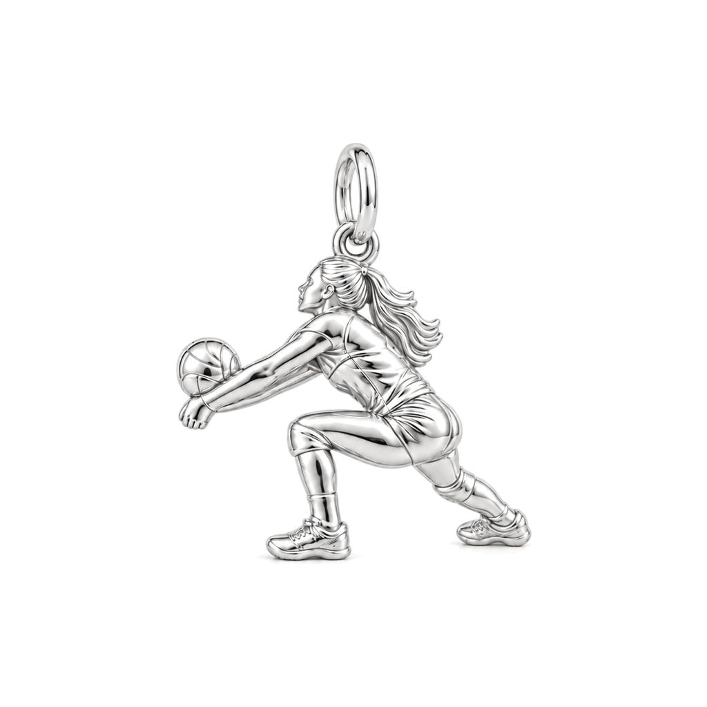 Volleyball Hitter Charm Bracelet – Personalized Athlete Gift – silver charm, front view