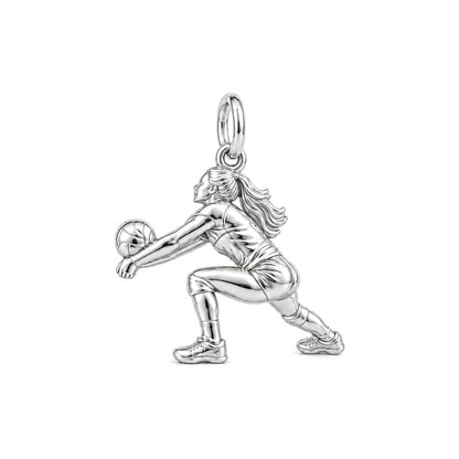 Volleyball Hitter Charm Bracelet – Personalized Athlete Gift – silver charm, front view