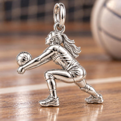 Volleyball Hitter Charm Bracelet – Personalized Athlete Gift – macro detail of the charm