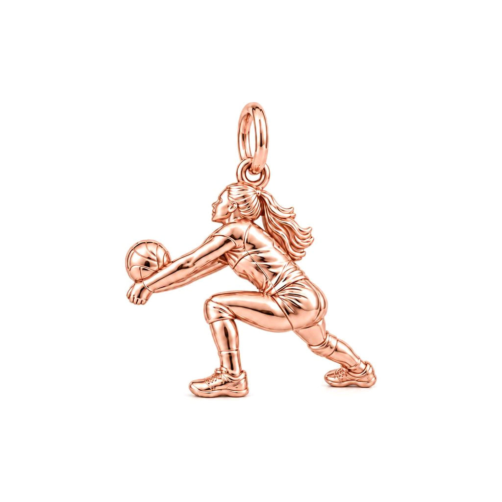 Volleyball Hitter Charm Bracelet – Personalized Athlete Gift – rose gold charm, front view