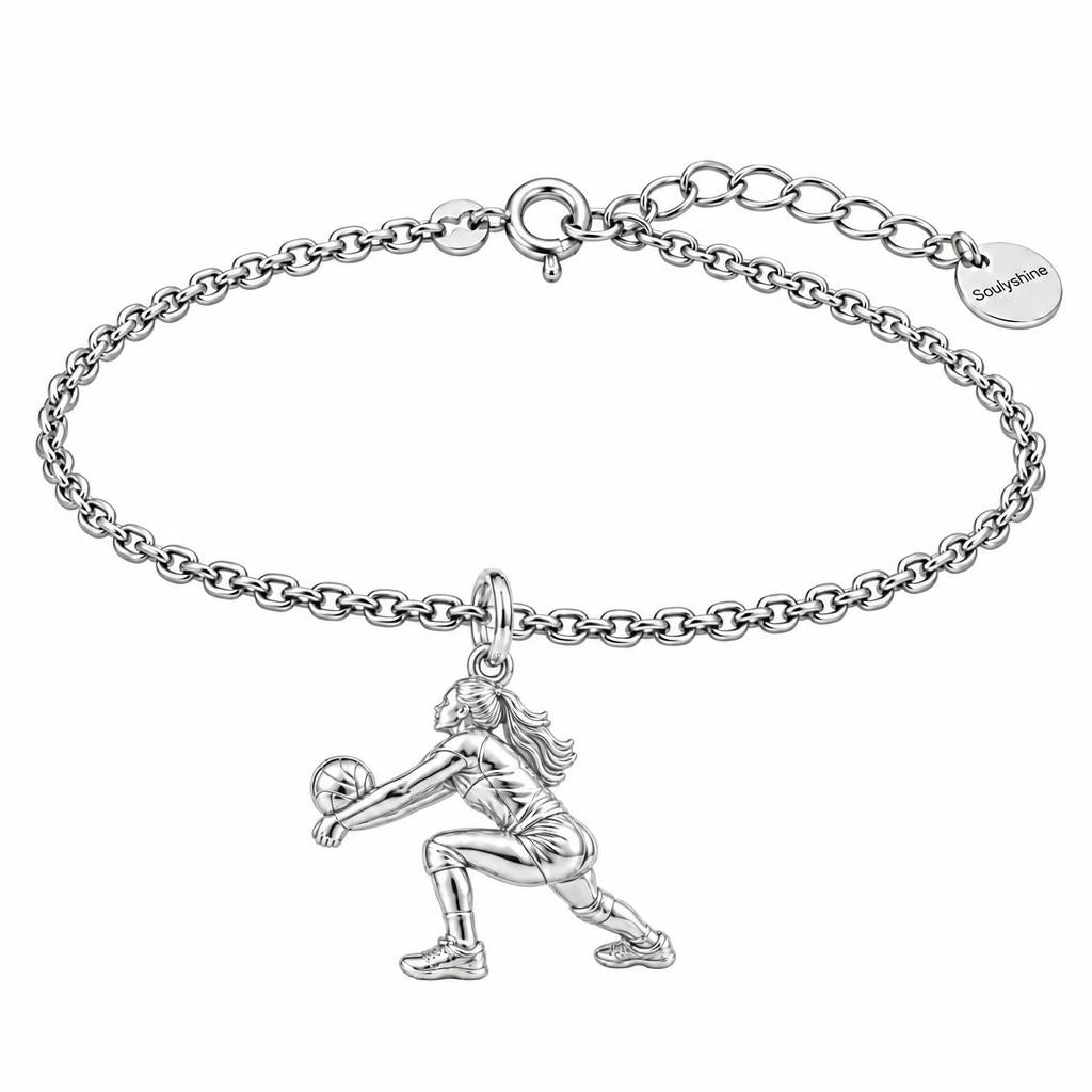 Volleyball Hitter In Action Charm Bracelet Set – silver, front view