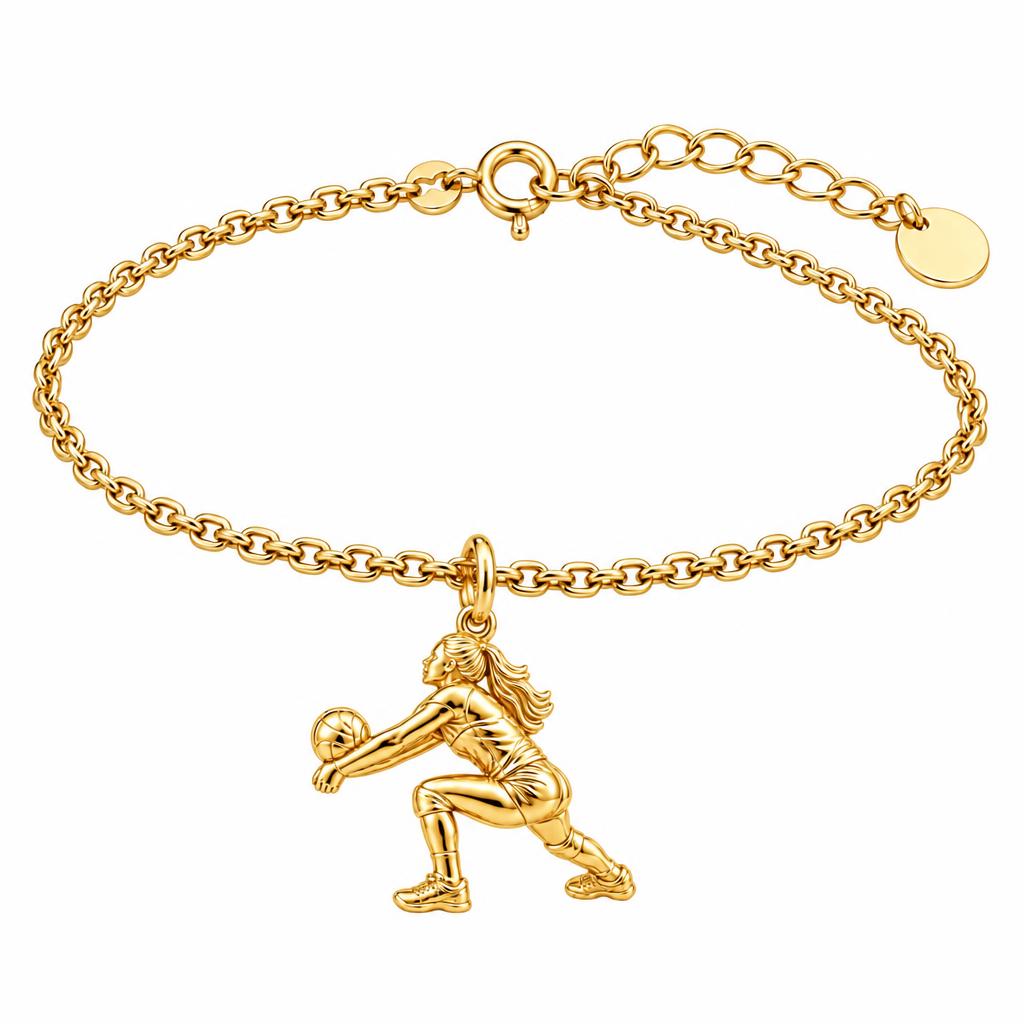 Volleyball Hitter In Action Charm Bracelet Set – 18K gold, front view
