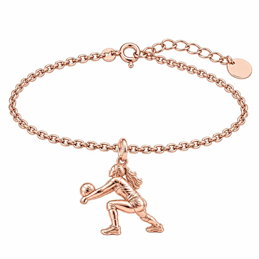 Volleyball Hitter In Action Charm Bracelet Set – rose gold, front view