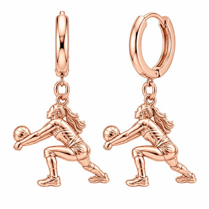 Volleyball Hitter In Action Huggie Charm Earrings – rose gold, front view