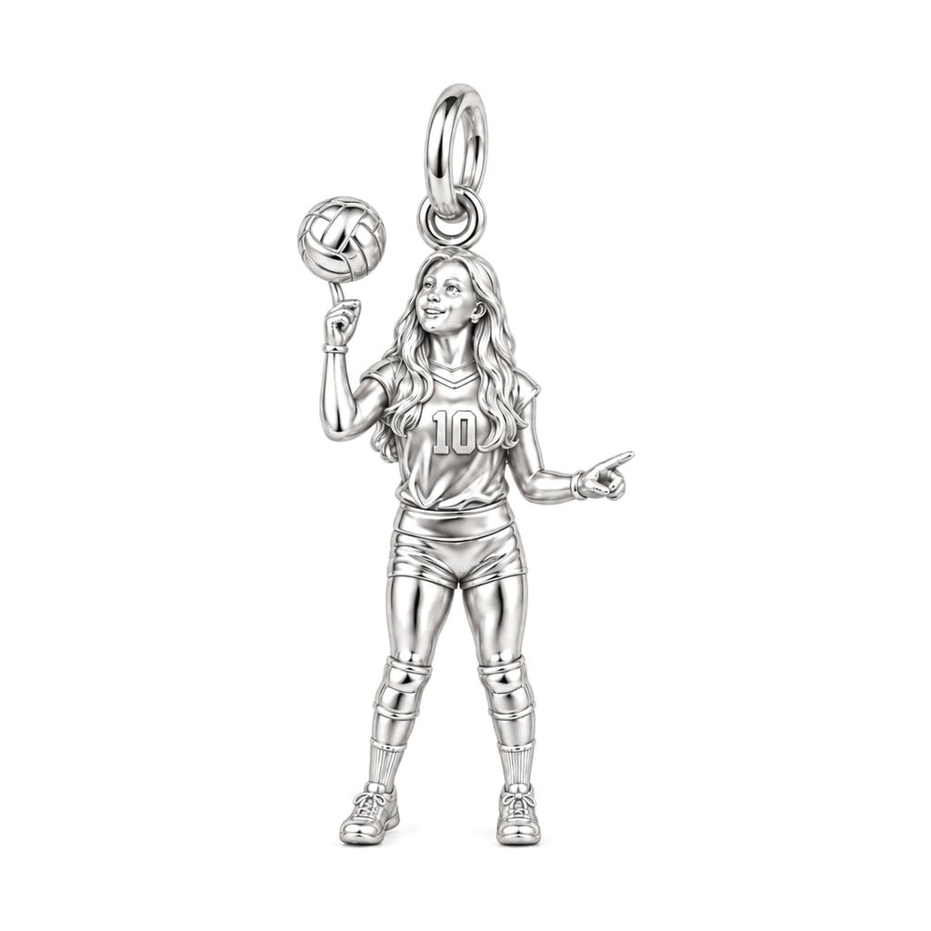 Volleyball Star Athlete Charm Bracelet – Personalized Mom Gift – silver charm, front view