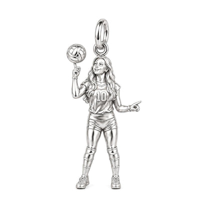 Volleyball Star Athlete Charm Bracelet – Personalized Mom Gift – silver charm, front view