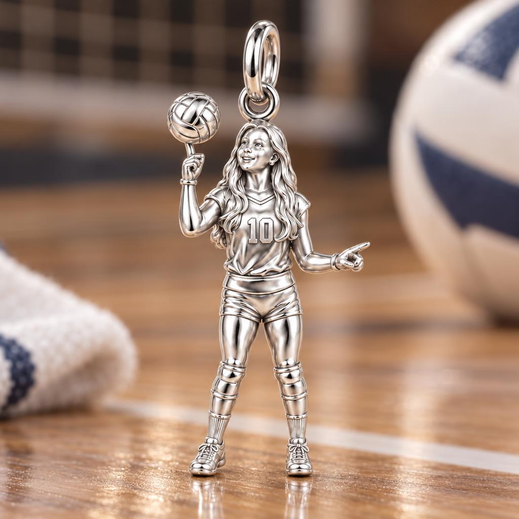 Volleyball Star Athlete Charm Bracelet – Personalized Mom Gift – macro detail of the charm