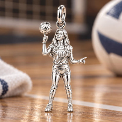 Volleyball Star Athlete Charm Bracelet – Personalized Mom Gift – macro detail of the charm