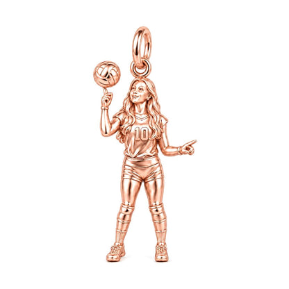 Volleyball Star Athlete Charm Bracelet – Personalized Mom Gift – rose gold charm, front view