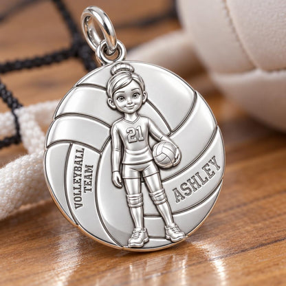 Volleyball Star Player Charm and Polyester Cord Bracelet Set – macro detail of the charm
