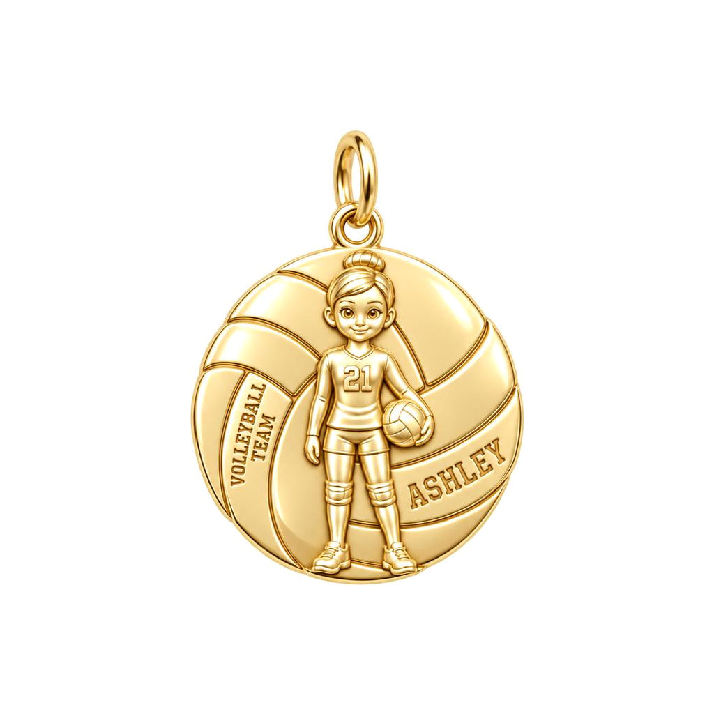 Volleyball Star Player Charm and Polyester Cord Bracelet Set – 18K gold plated 3 cm charm, front view