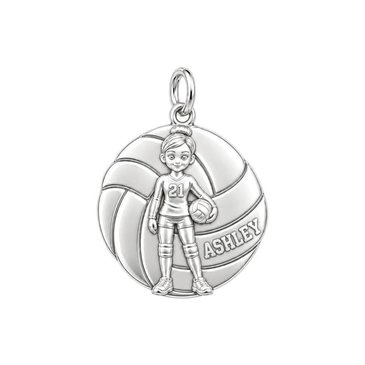 Volleyball Star Player Charm Bracelet – Personalized Athlete – silver charm, front view