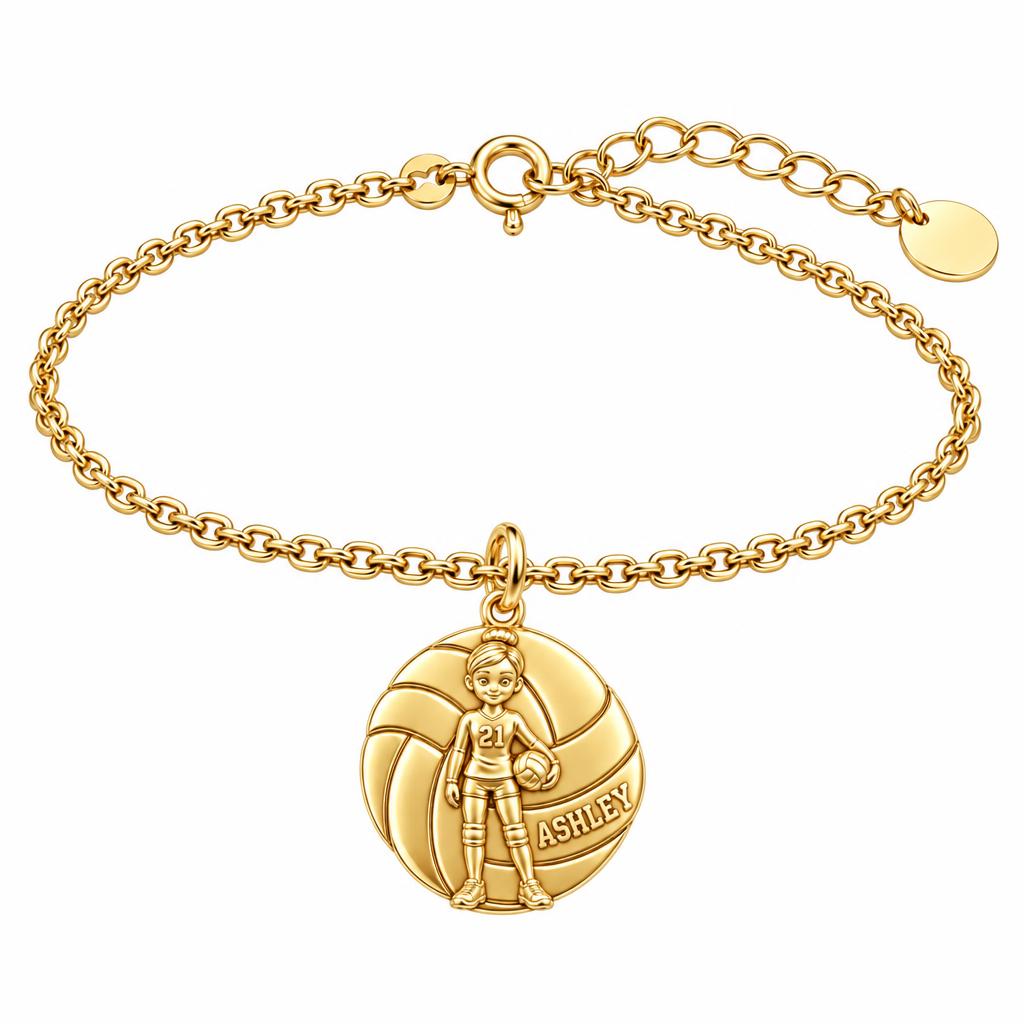 Volleyball Star Player Charm Bracelet Set – 18K gold, front view