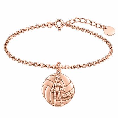 Volleyball Star Player Charm Bracelet Set – rose gold, front view