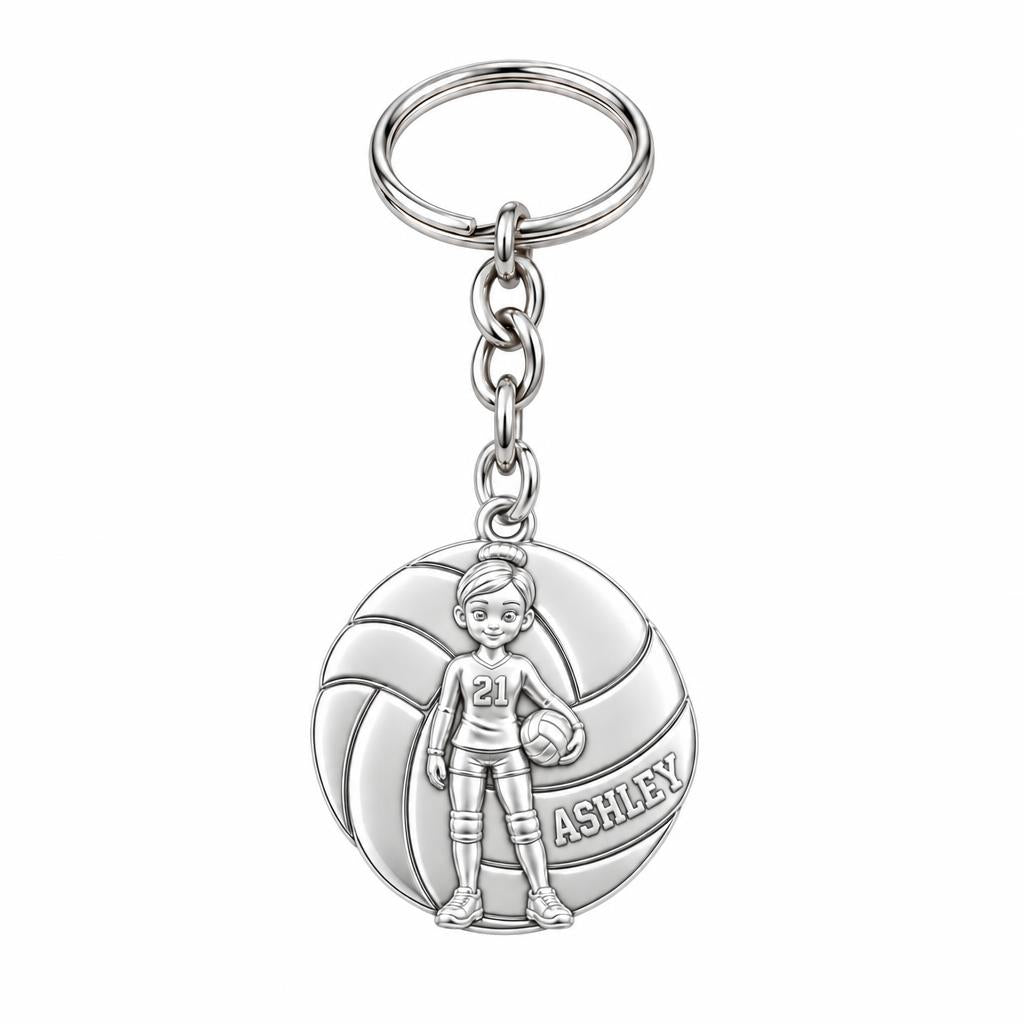 Volleyball Star Player Charm Keychain – silver, front view