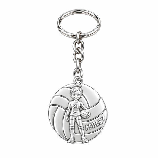 Volleyball Star Player Charm Keychain – silver, front view