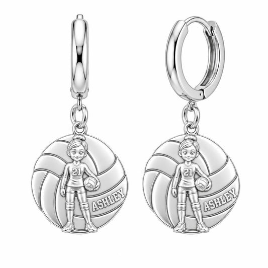 Volleyball Star Player Huggie Charm Earrings – silver, front view