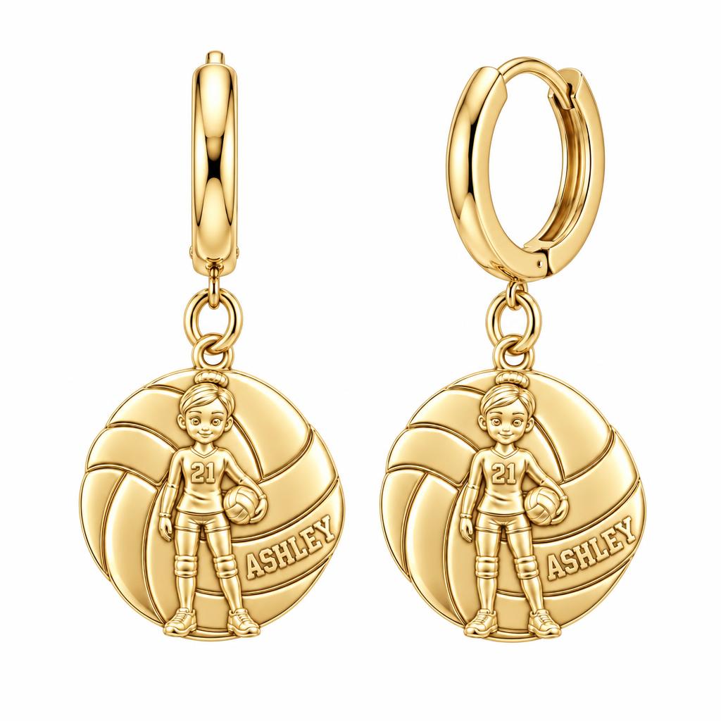 Volleyball Star Player Huggie Charm Earrings – 18K gold, front view