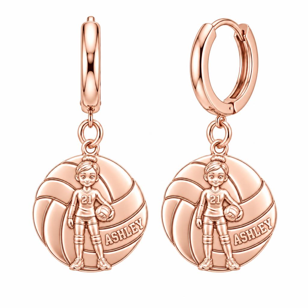 Volleyball Star Player Huggie Charm Earrings – rose gold, front view