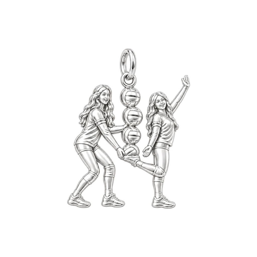 Volleyball Teammates Charm Bracelet – Personalized Athlete Gift – silver charm, front view
